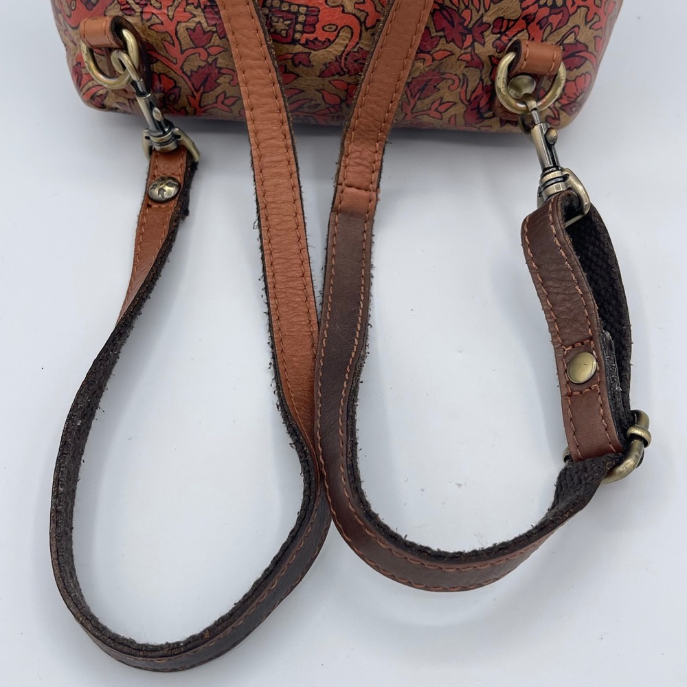 Patricia Nash Leather Mini Backpack Red Floral Elephant Print Boho Buckle Bag - Picture 6 of 13